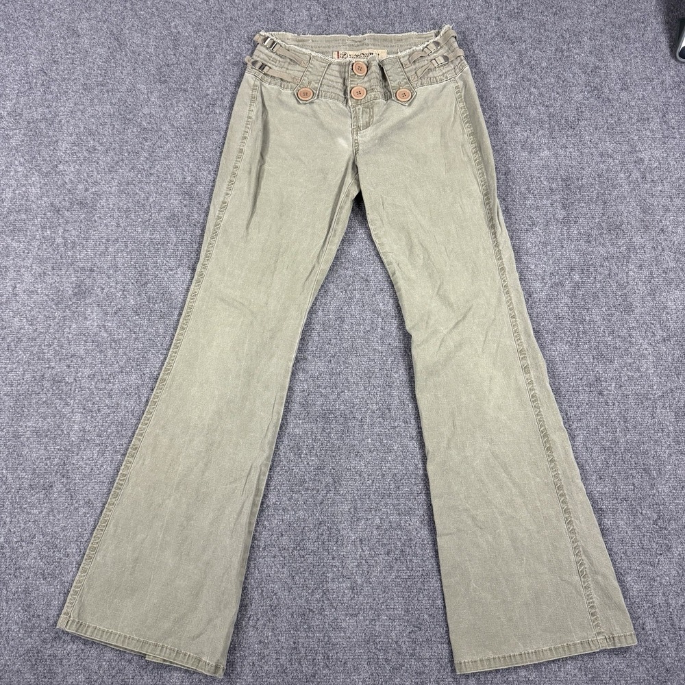 Z Cavaricci Pants Womens 9 Green Flare Low Rise Military Raw Waist Buckle Y2K